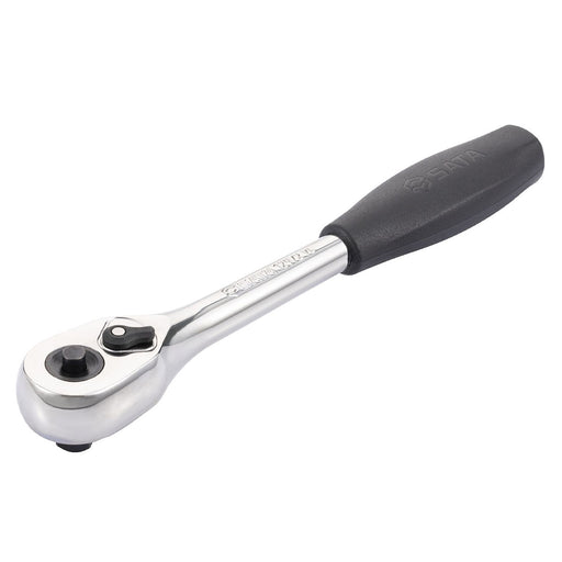 Cần siết tuýp tự động SATA 12972 cốt 3/8 inch, 60 răng, dài 200mm, thép Cr-V, mạ chrome bóng, nhả nhanh, đảo chiều 1 tay.