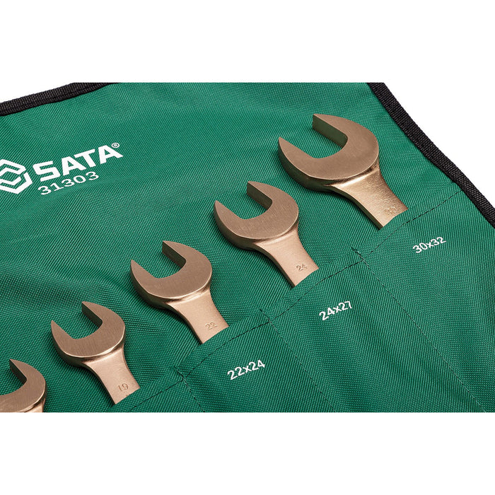 Bộ cờ lê 2 đầu miệng, chất liệu đồng Beryllium, chống tia lửa điện 7 chi tiết SATA 31303