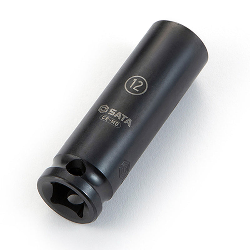 Đầu tuýp 6 cạnh lòng sâu SATA 12mm, cốt 3/8 inch, thép Cr-Mo siêu bền, chống mòn.