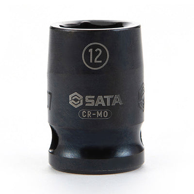 Đầu tuýp 6 cạnh ngắn SATA cốt 3/8 inch Cr-Mo, đen phosphate, chịu lực va đập mạnh, gia công chuẩn xác.
