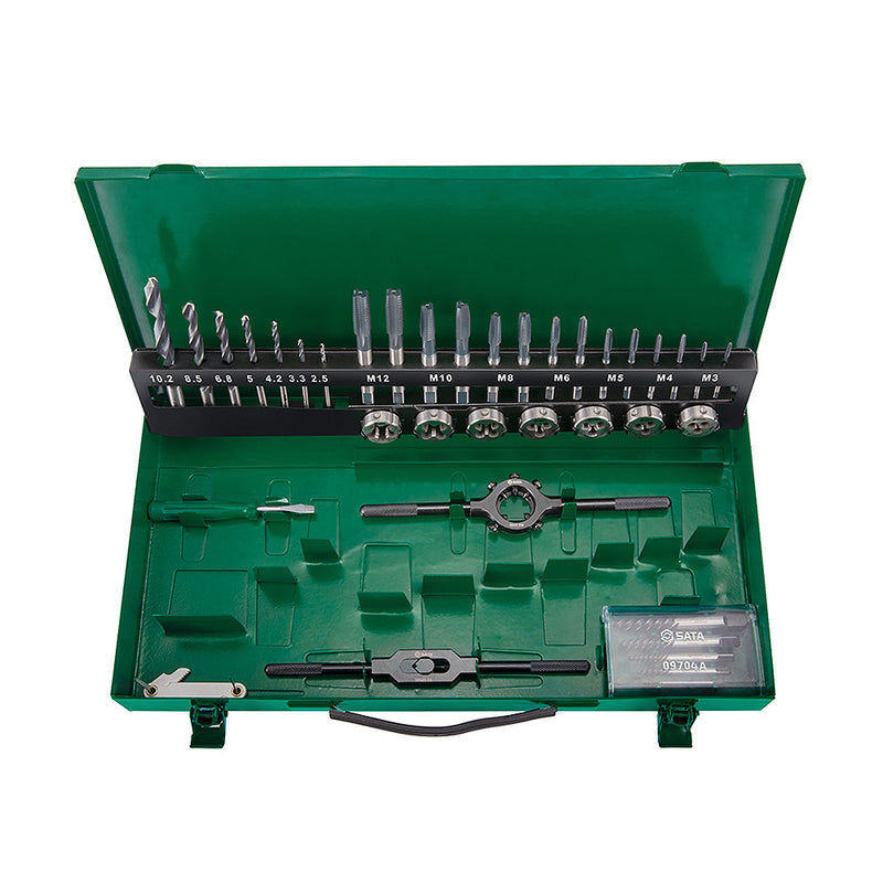 37Pc. HSS 並目タップ & ダイ & ツイストドリルセット SATA 50455