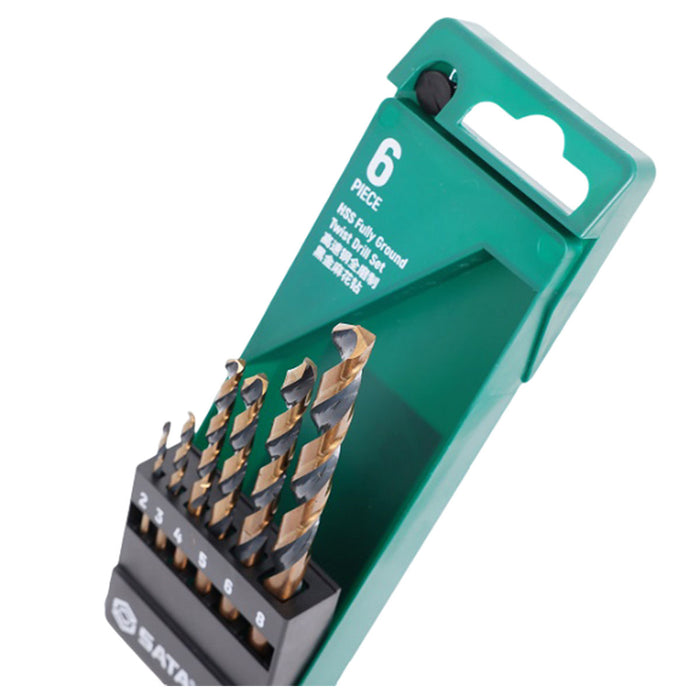 Bộ mũi khoan kim loại chất liệu thép HSS-Tin đuôi trơn 6 chi tiết SATA 52506 kích thước từ 2mm - 8mm