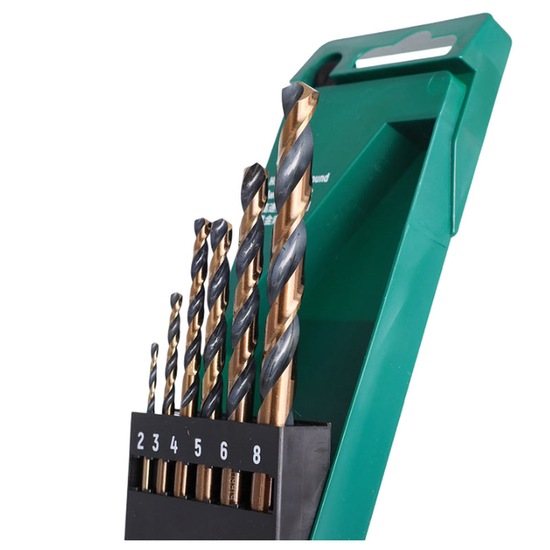 Bộ mũi khoan kim loại chất liệu thép HSS-Tin đuôi trơn 6 chi tiết SATA 52506 kích thước từ 2mm - 8mm