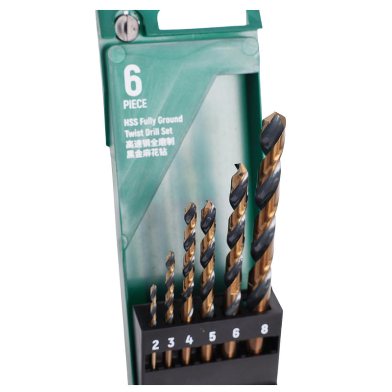 6-Piece HSS-Tin Steel Smooth Shank Metal Drill Bit Set, Sizes from 2mm - 8mm SATA 52506 