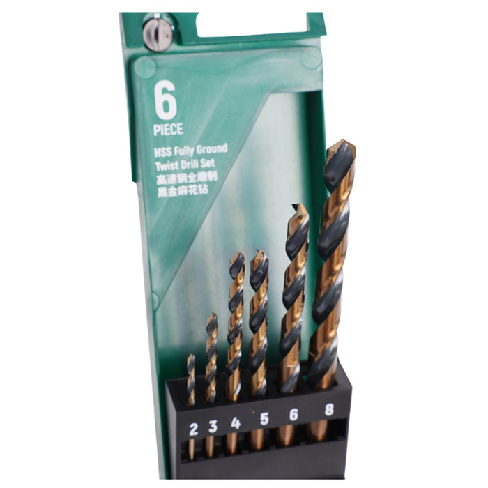 Bộ mũi khoan kim loại chất liệu thép HSS-Tin đuôi trơn 6 chi tiết SATA 52506 kích thước từ 2mm - 8mm