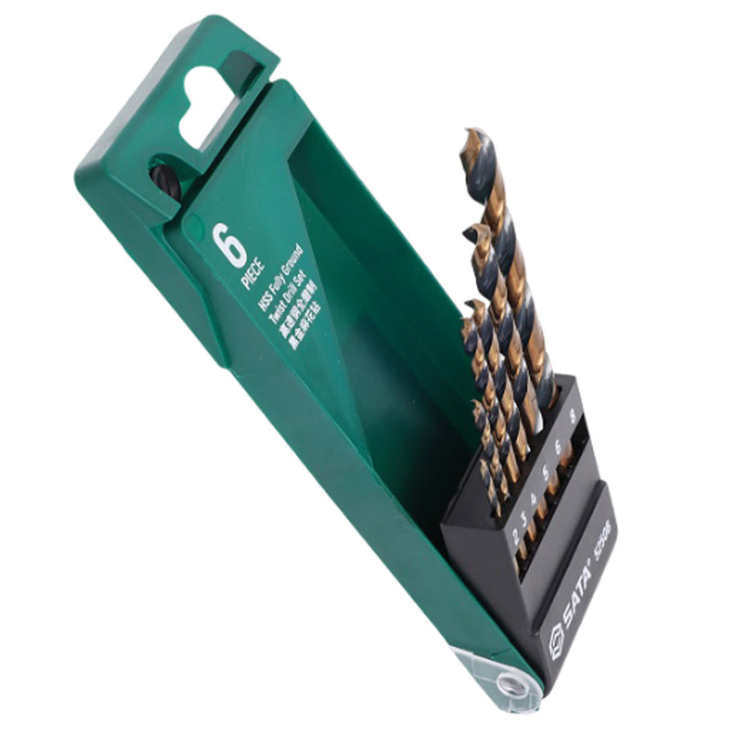 Bộ mũi khoan kim loại chất liệu thép HSS-Tin đuôi trơn 6 chi tiết SATA 52506 kích thước từ 2mm - 8mm