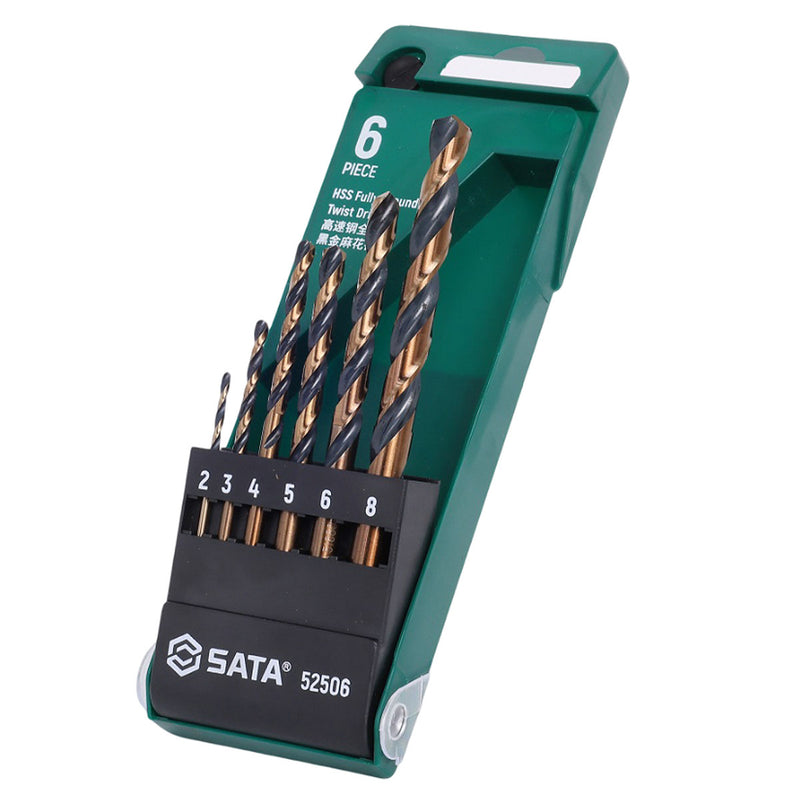 Bộ mũi khoan kim loại chất liệu thép HSS-Tin đuôi trơn 6 chi tiết SATA 52506 kích thước từ 2mm - 8mm
