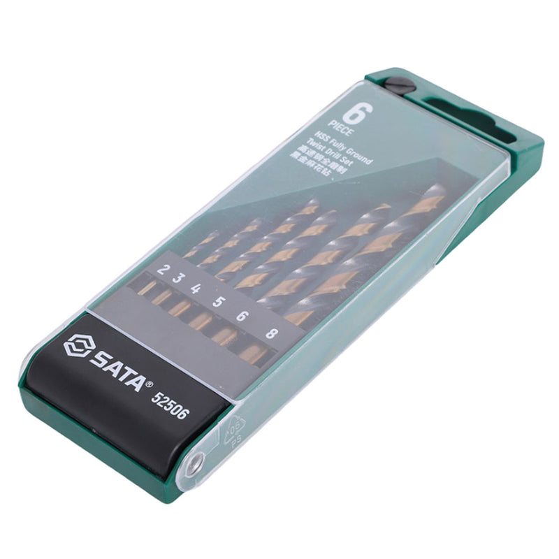 6-Piece HSS-Tin Steel Smooth Shank Metal Drill Bit Set, Sizes from 2mm - 8mm SATA 52506 