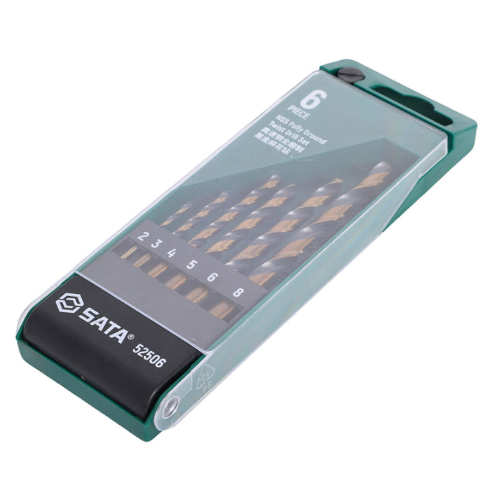 Bộ mũi khoan kim loại chất liệu thép HSS-Tin đuôi trơn 6 chi tiết SATA 52506 kích thước từ 2mm - 8mm