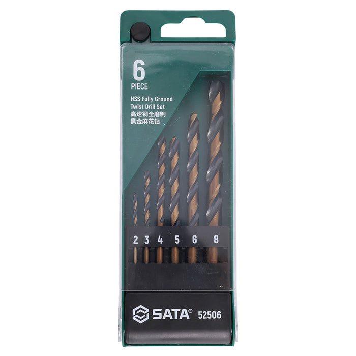 Bộ mũi khoan kim loại chất liệu thép HSS-Tin đuôi trơn 6 chi tiết SATA 52506 kích thước từ 2mm - 8mm