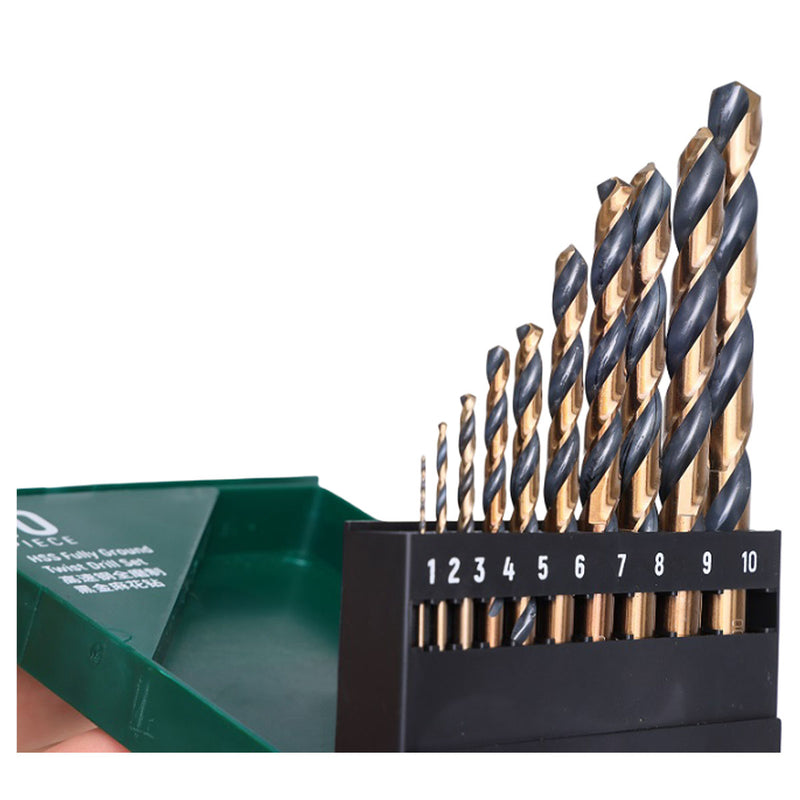 Bộ mũi khoan kim loại chất liệu thép HSS-Tin đuôi trơn 10 chi tiết SATA 52510 kích thước từ 1mm - 10mm