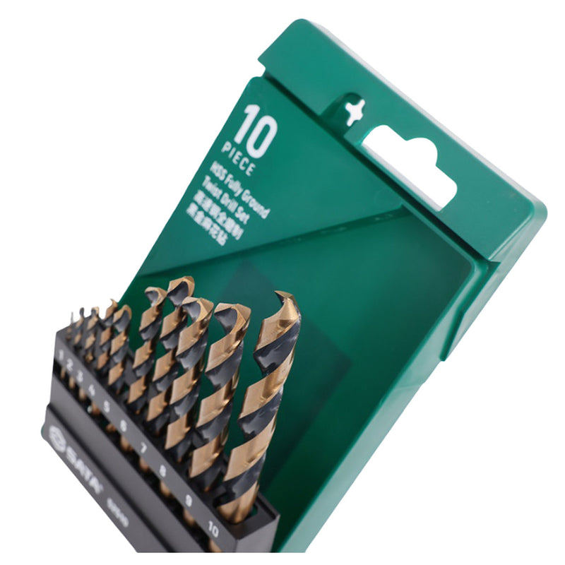 Bộ mũi khoan kim loại chất liệu thép HSS-Tin đuôi trơn 10 chi tiết SATA 52510 kích thước từ 1mm - 10mm