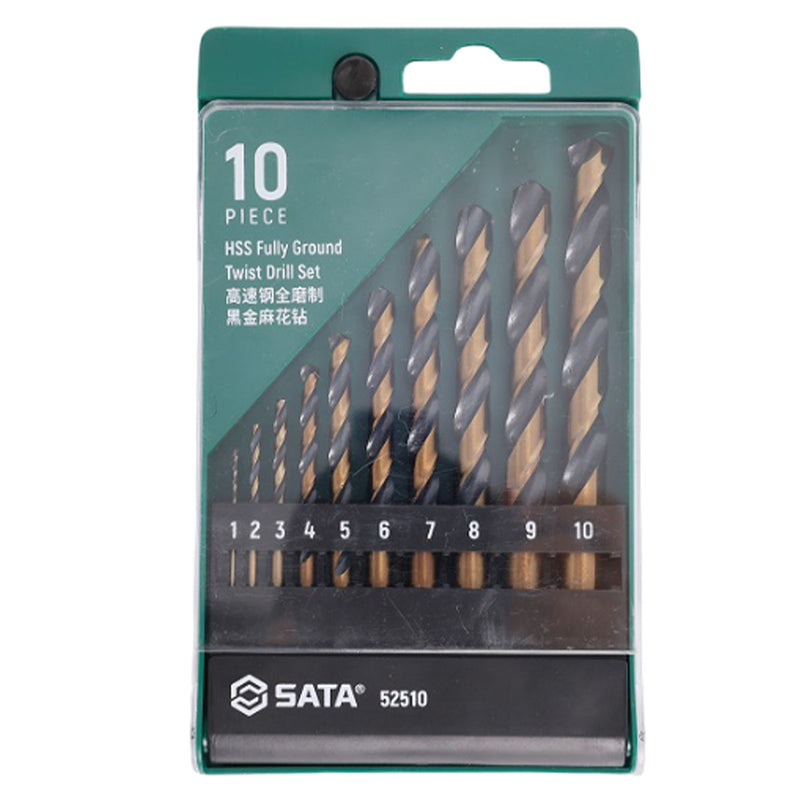 Bộ mũi khoan kim loại chất liệu thép HSS-Tin đuôi trơn 10 chi tiết SATA 52510 kích thước từ 1mm - 10mm