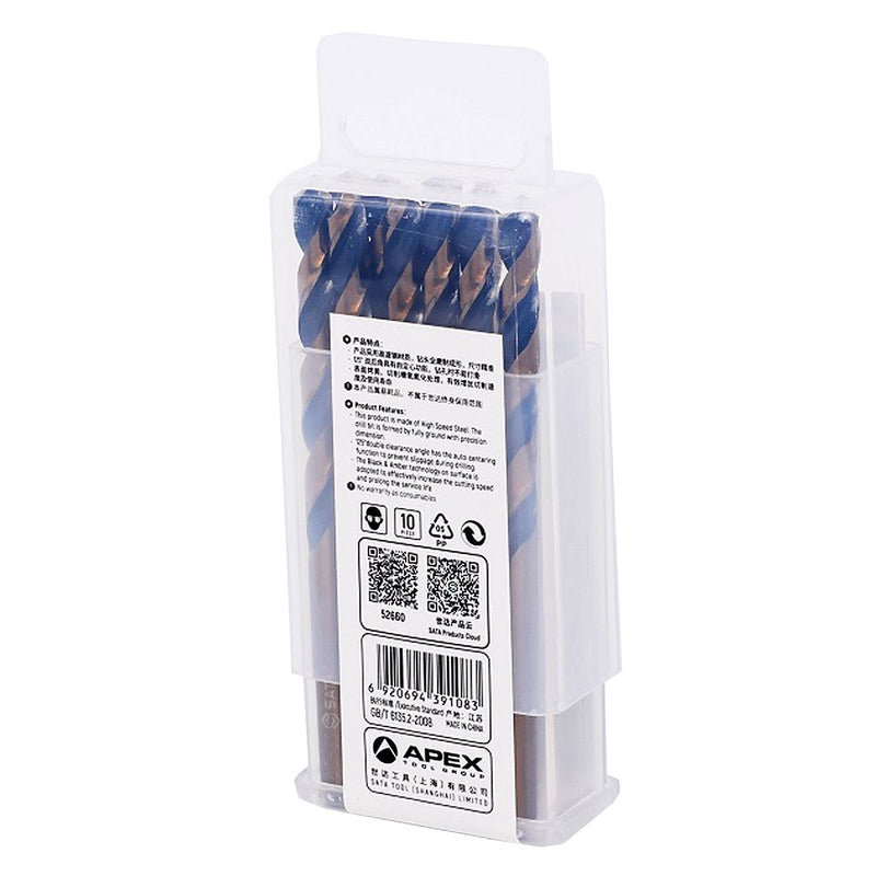 Bộ 10 mũi khoan kim loại HSS SATA 52660 đường kính 6mm, đuôi trơn