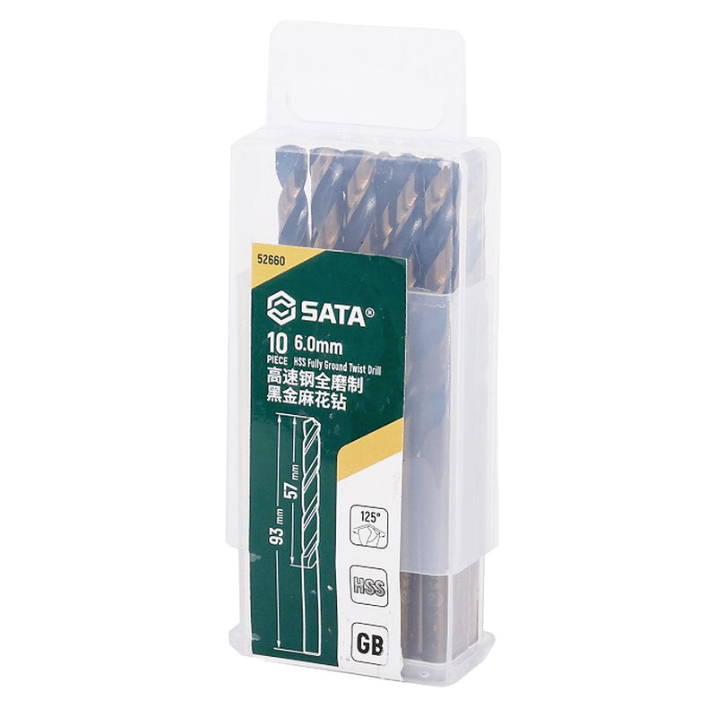 Bộ 10 mũi khoan kim loại HSS SATA 52660 đường kính 6mm, đuôi trơn