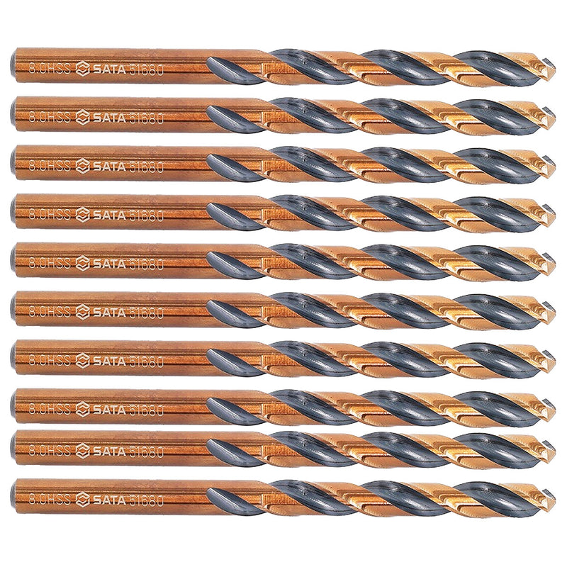 Bộ 10 mũi khoan kim loại HSS SATA 52680 đường kính 8mm, đuôi trơn