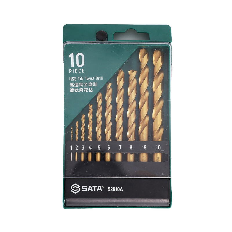 Bộ mũi khoan kim loại HSS-TiN, 10 chi tiết SATA 52910A kích thước từ 1mm - 10mm