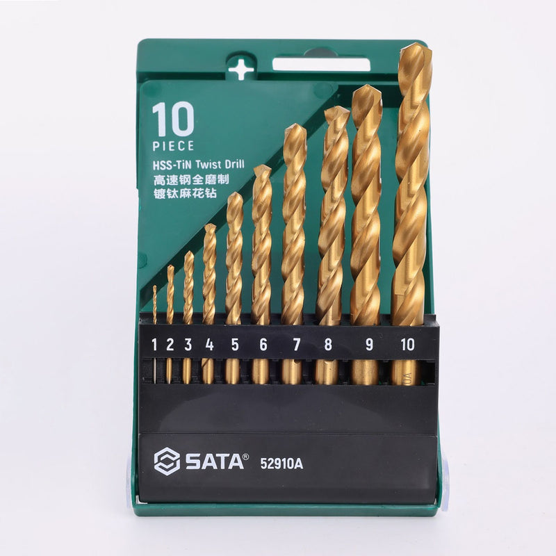 Bộ mũi khoan kim loại HSS-TiN, 10 chi tiết SATA 52910A kích thước từ 1mm - 10mm