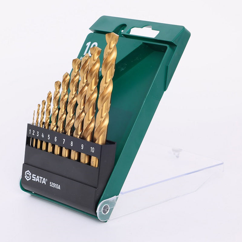 Bộ mũi khoan kim loại HSS-TiN, 10 chi tiết SATA 52910A kích thước từ 1mm - 10mm