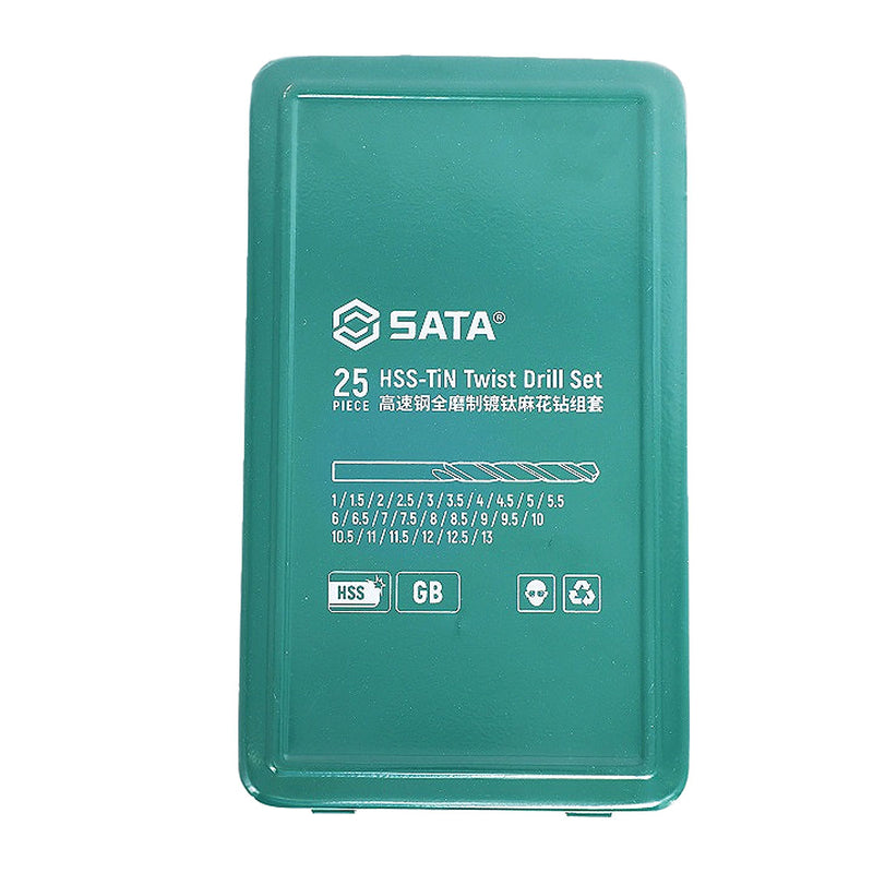 Bộ mũi khoan kim loại HSS-TiN, 25 chi tiết SATA 52925 kích thước từ 1mm - 13mm