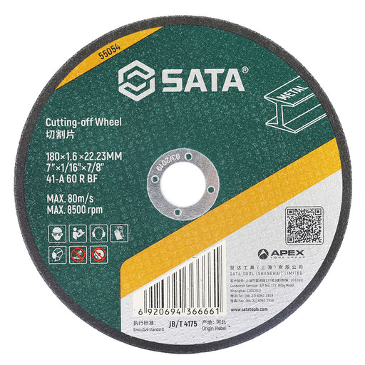 Đá cắt kim loại SATA 180mm, lỗ cốt 22.23mm, độ dày 1.6mm/3mm.