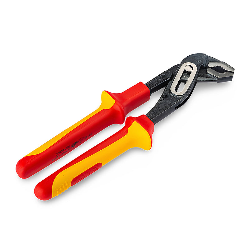 Kìm mỏ quạ cách điện 1000V SATA 70145 255mm, VDE, tay cầm chống trượt, thép Cr-V, 7 vị trí, kẹp 36mm.