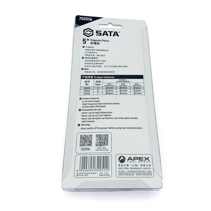 kìm cắt SATA dài 5 - 6 inch (130mm - 160mm), vật liệu bằng thép Crome mạ niken, tay cầm bằng nhựa TPR