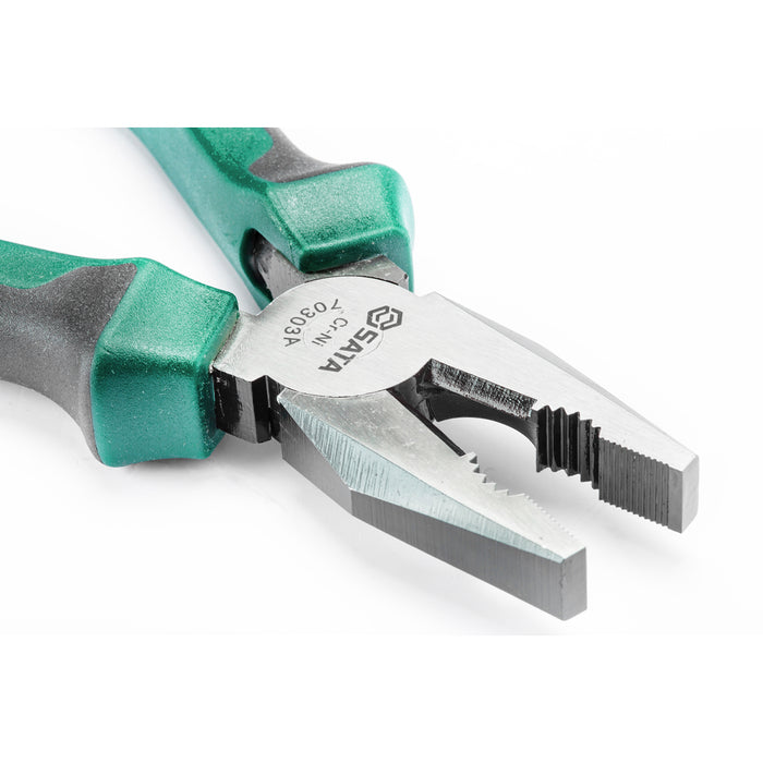 kìm răng SATA dài từ  6 - 8 inch (160mm - 200mm), vật liệu bằng thép Crome mạ niken, tay cầm bằng nhựa TPR