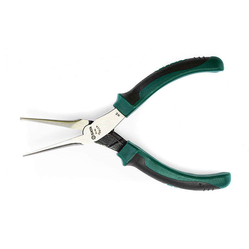 Kìm mũi nhọn mini SATA 70617A 150mm, thép Cr-Ni, bọc TPR, trợ lực High Leverage.