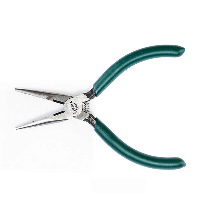 Kìm mũi nhọn SATA 125mm/150mm có lò xo, tay cầm TPR chống trượt, lưỡi cắt Cr-V tôi cứng, lý tưởng cho sửa chữa điện tử, cơ khí.