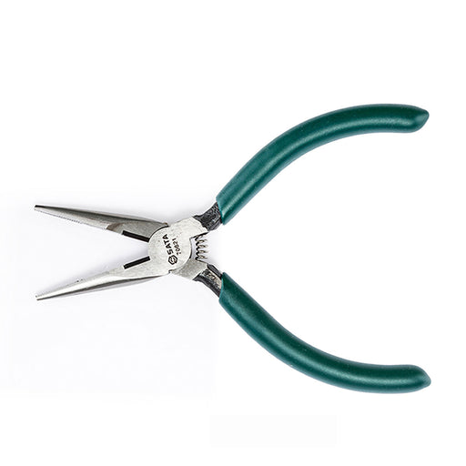 Kìm mũi nhọn SATA 125mm/150mm có lò xo, tay cầm TPR chống trượt, lưỡi cắt Cr-V tôi cứng, lý tưởng cho sửa chữa điện tử, cơ khí.