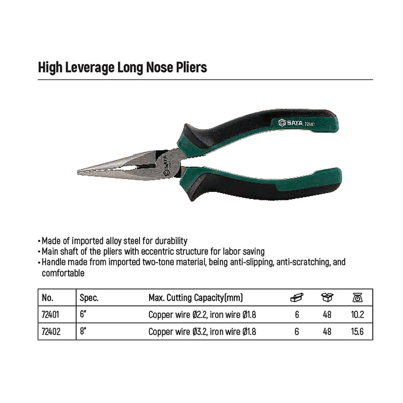 Kềm mũi nhọn , thép hợp kim cao cấp cho độ bền cao ,tay cầm hai tông màu, chống trượt, chống trầy xước SATA