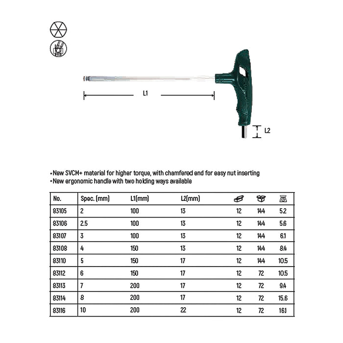 Cây lục giác bi SATA tay cầm chữ T, thép SVCM+