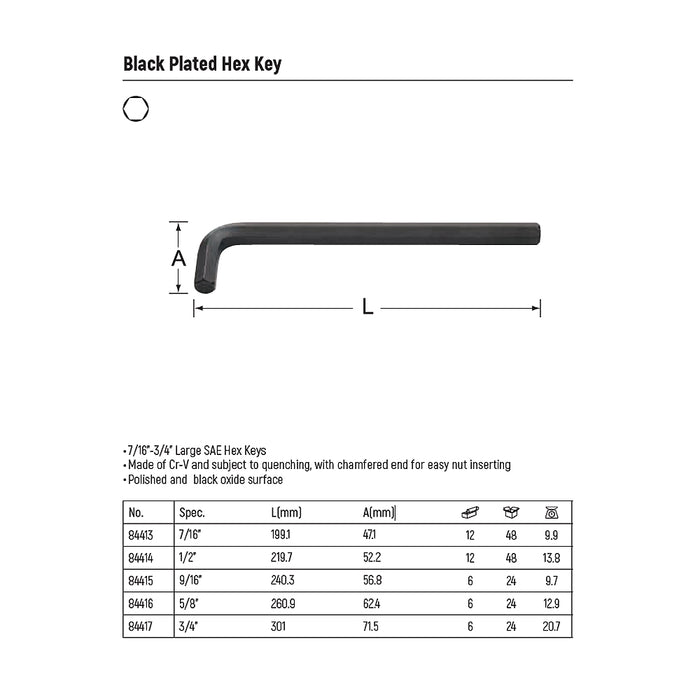 Lục giác hệ inch chất liệu thép Cr-V phủ Oxide Acid đen SATA