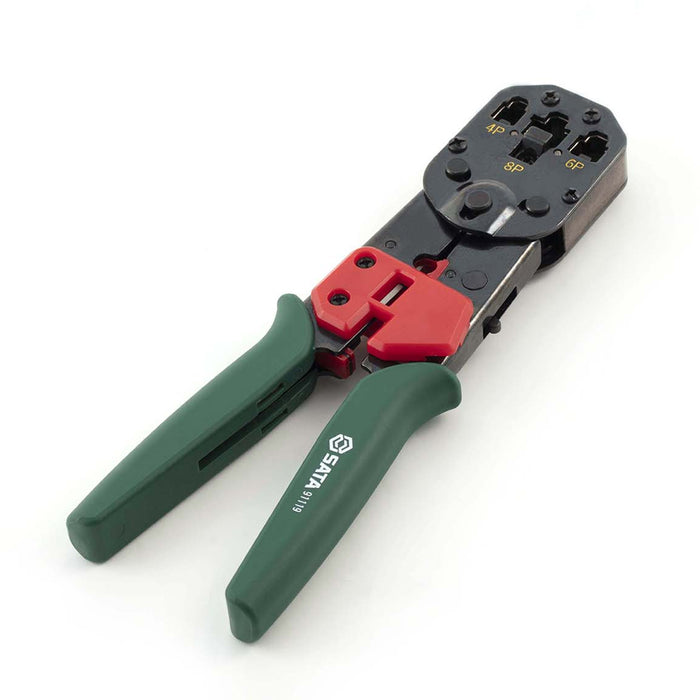 Kềm đa năng bấm đầu cable 8inch/204mm Loại cáp : 4P4C, 4P2C, 6P6C, 6P4C, 6P2C,  8P8C, 8P6C, 8P4C, 8P2C ; Chất liệu: bằng thép carbon, tay cầm sợi thủy tinh SATA 91119