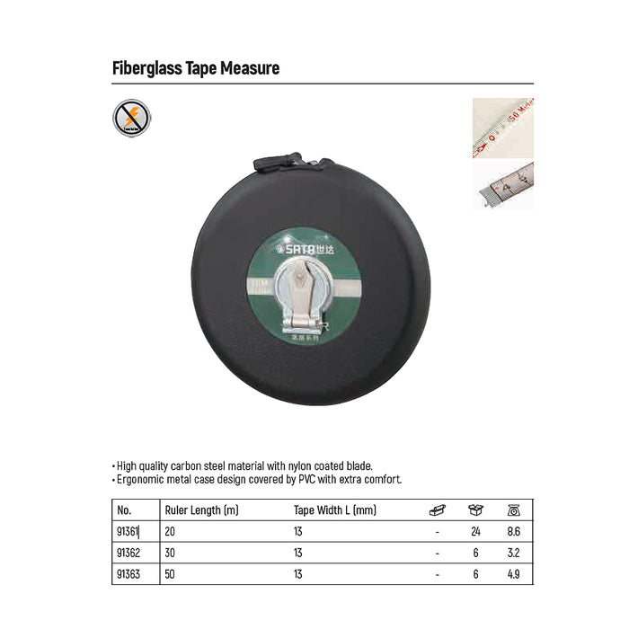 Thước dây sợi thuỷ tinh SATA chiều dài từ 20m - 50m