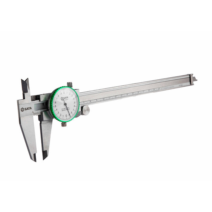 Thước kẹp cơ khí SATA 91522 loại có mặt đồng hồ, phạm vi đo từ 0-200mm, chất liệu thép không gỉ