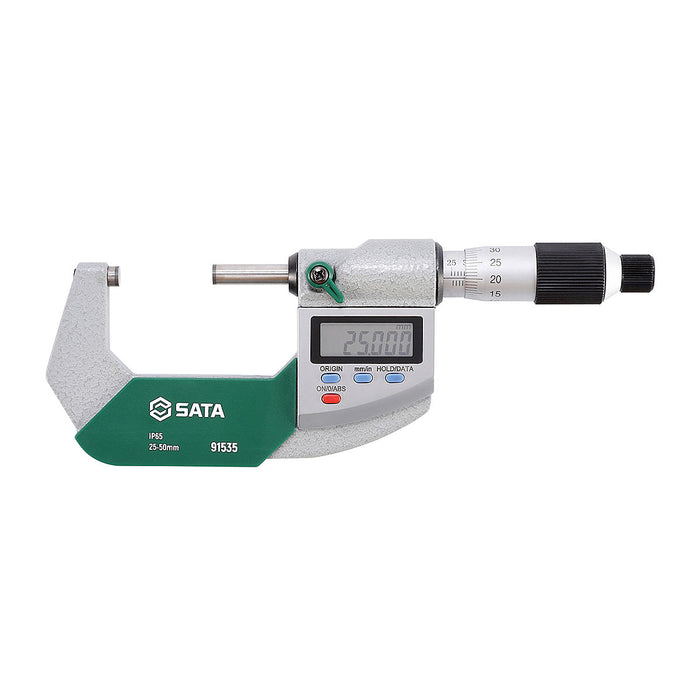 Panme đo đường kính ngoài màn hình kỹ thuật số SATA, phạm vi đo từ 0-50mm, chống nước IP65