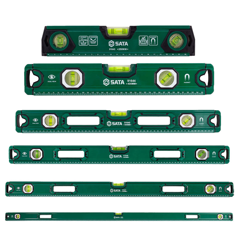 Thước thủy nam châm SATA 3 bọt, độ chính xác cao, bền bỉ, đa kích thước từ 250mm - 1800mm.