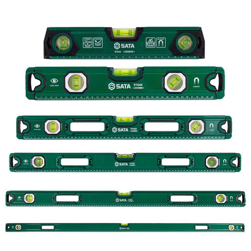 Thước thủy nam châm SATA 3 bọt, độ chính xác cao, bền bỉ, đa kích thước từ 250mm - 1800mm.