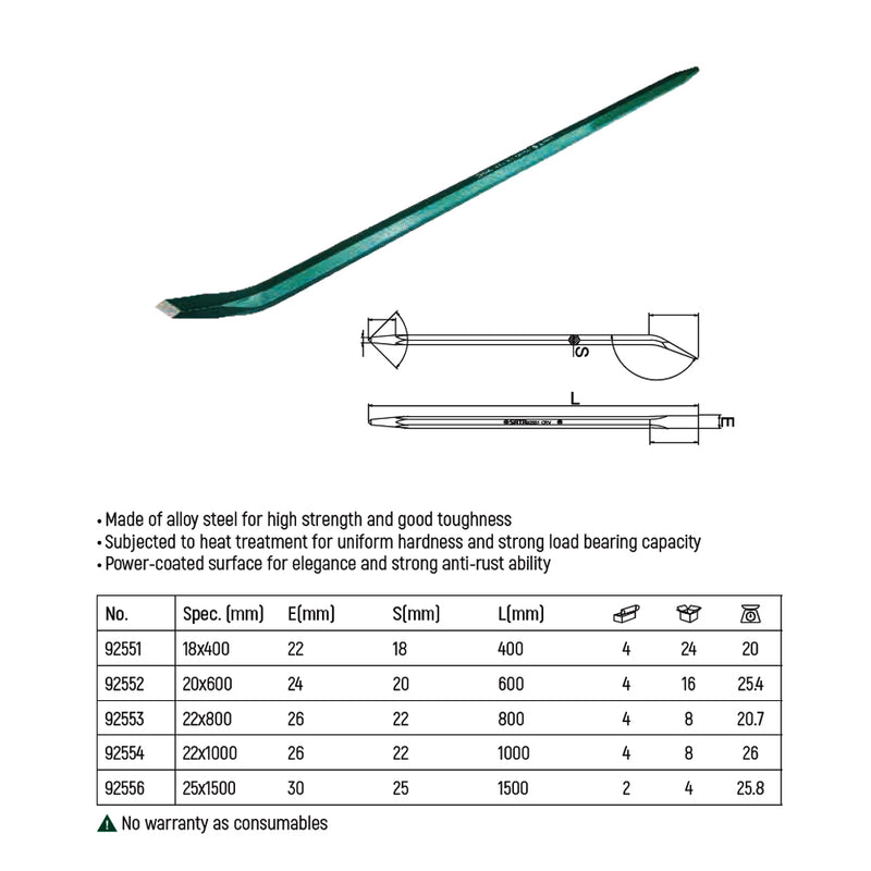 Xà beng mũi nhọn thép CRV sơn tĩnh điện SATA