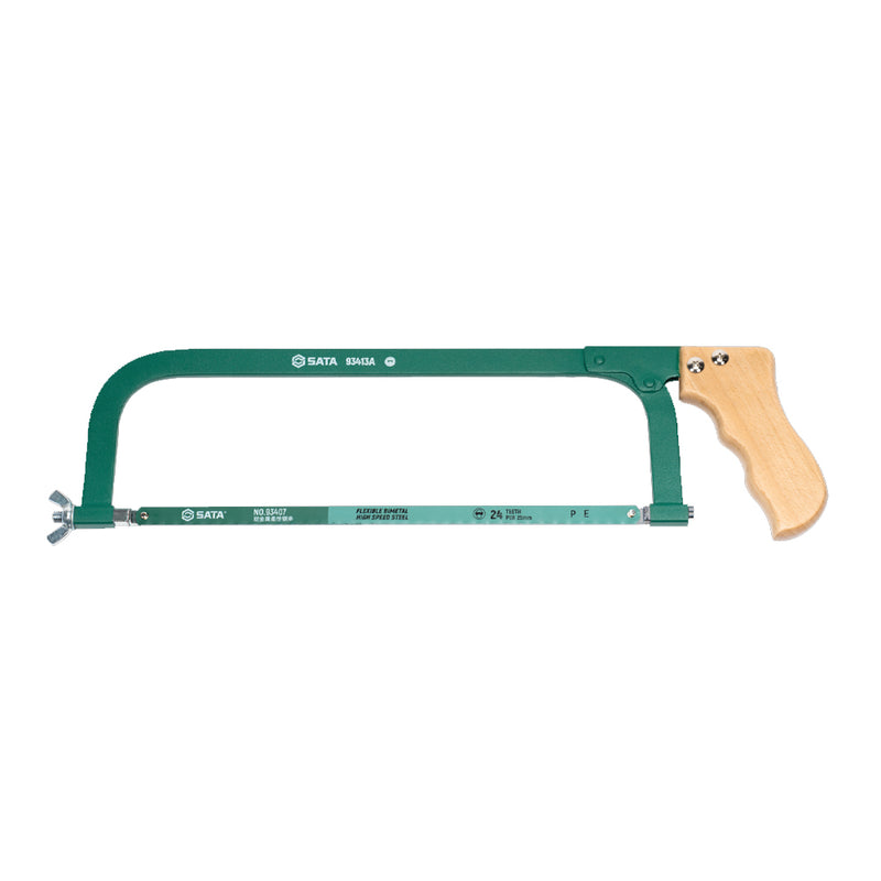 Cưa sắt cầm tay cán gỗ SATA 93413A lưỡi 300mm cắt kim loại, nhựa