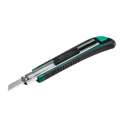Dao rọc giấy SATA 93427 cán bọc cao su, lưỡi 9mm 13 đoạn, tự động thay lưỡi, chống trượt