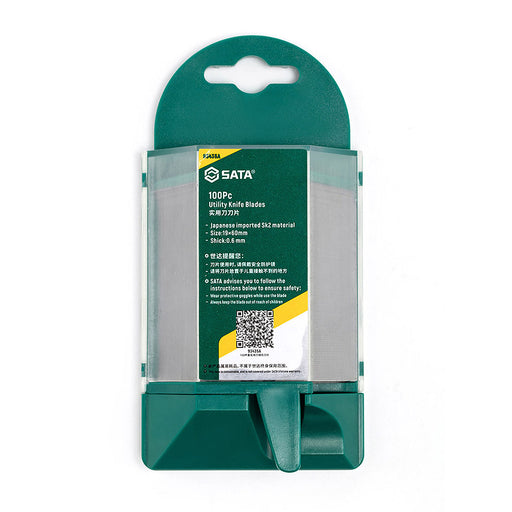 Hộp 100 lưỡi dao rọc giấy đa năng SATA 93435A, 60x19mm, thép SK2, cắt vật liệu đa dạng.