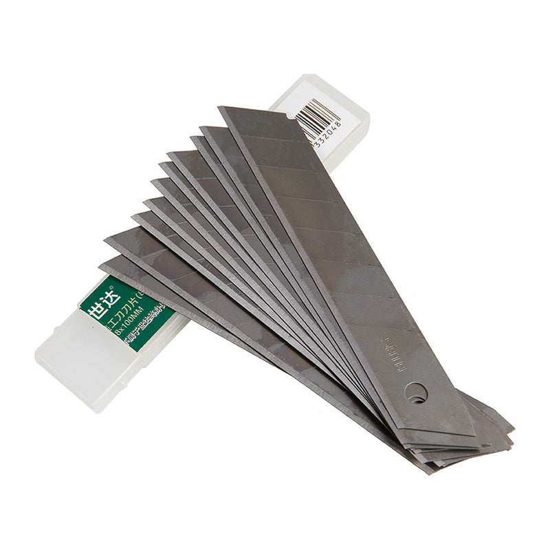 Hộp 10 lưỡi dao rọc giấy SATA 93436, thép SK2, 18mm x 100mm, 8 đoạn.