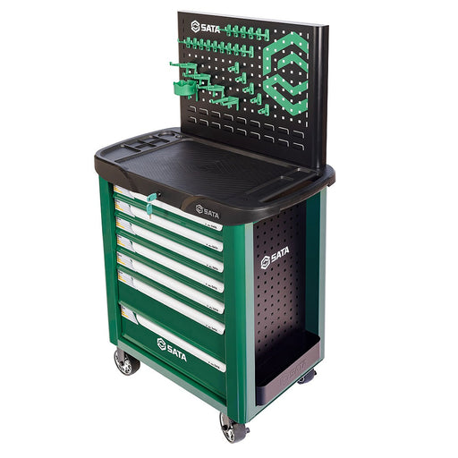 Tủ dụng cụ 7 ngăn SATA A95107-GR bền bỉ, sơn tĩnh điện, có bảng treo và khóa ngăn.