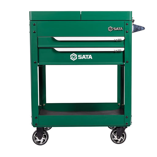Tủ dụng cụ xe đẩy SATA 95112 xanh lá, 2 ngăn, nắp trượt, tải trọng 240kg.
