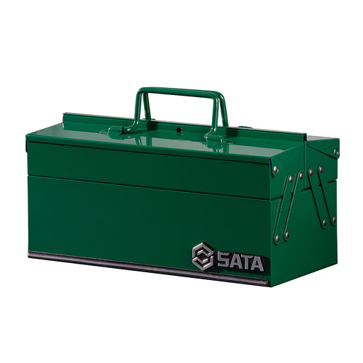 Hộp dụng cụ SATA 95116 14 inch màu xanh lá, 3 ngăn, thép chống gỉ, sơn tĩnh điện, lý tưởng cho sửa chữa, cơ khí.