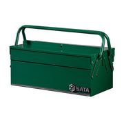 Hộp đựng dụng cụ 3 ngăn SATA 95117 17 inch màu xanh lá, thép mạ kẽm chống gỉ sét, sơn tĩnh điện bền đẹp, dung tích lớn.