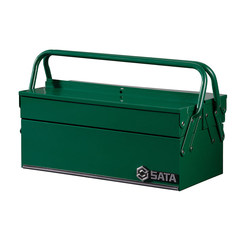 Hộp đựng dụng cụ 3 ngăn SATA 95117 17 inch màu xanh lá, thép mạ kẽm chống gỉ sét, sơn tĩnh điện bền đẹp, dung tích lớn.
